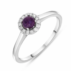 18ct White Gold Blue John 0.10ct Diamond Round Ring