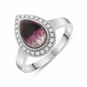 18ct White Gold Blue John 0.12ct Diamond Tear Drop Ring