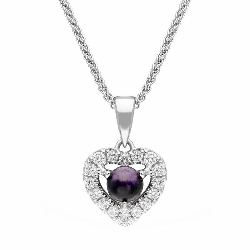 18ct White Gold Blue John 0.13ct Diamond Heart Necklace