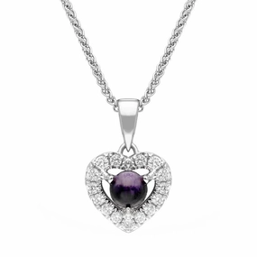 18ct White Gold Blue John 0.13ct Diamond Heart Necklace
