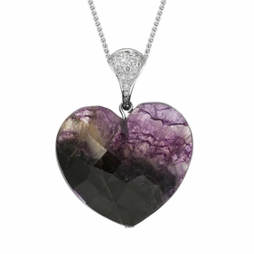 18ct White Gold Blue John 0.23ct Diamond Unique Heart Necklace