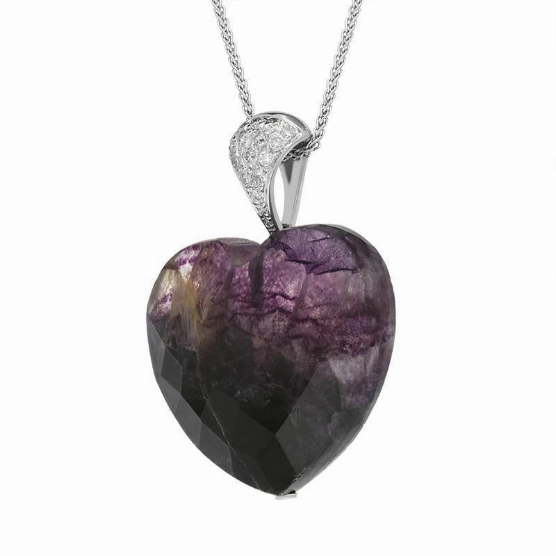18ct White Gold Blue John 0.23ct Diamond Unique Heart Necklace