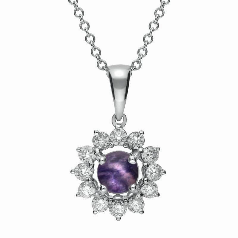 18ct White Gold Blue John 0.31ct Diamond Round Centre Necklace