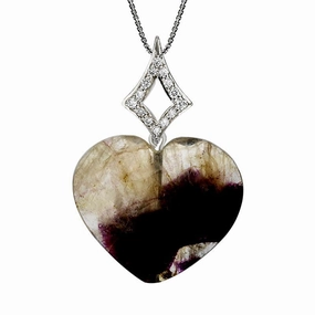 18ct White Gold Blue John and Diamond Faceted Heart Necklace D