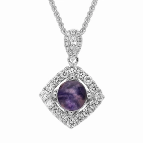 18ct White Gold Blue John and Diamond Open Square Necklace