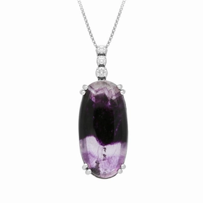 18ct White Gold Blue John and Diamond Oval Faceted Necklace