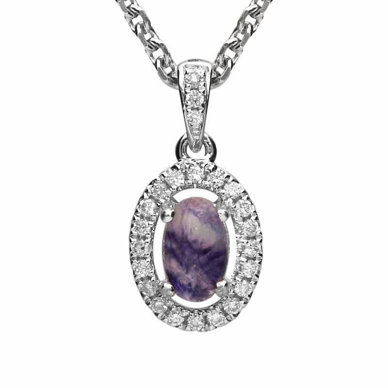 18ct White Gold Blue John and Diamond Oval Necklace