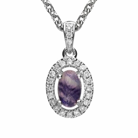 18ct White Gold Blue John and Diamond Oval Necklace