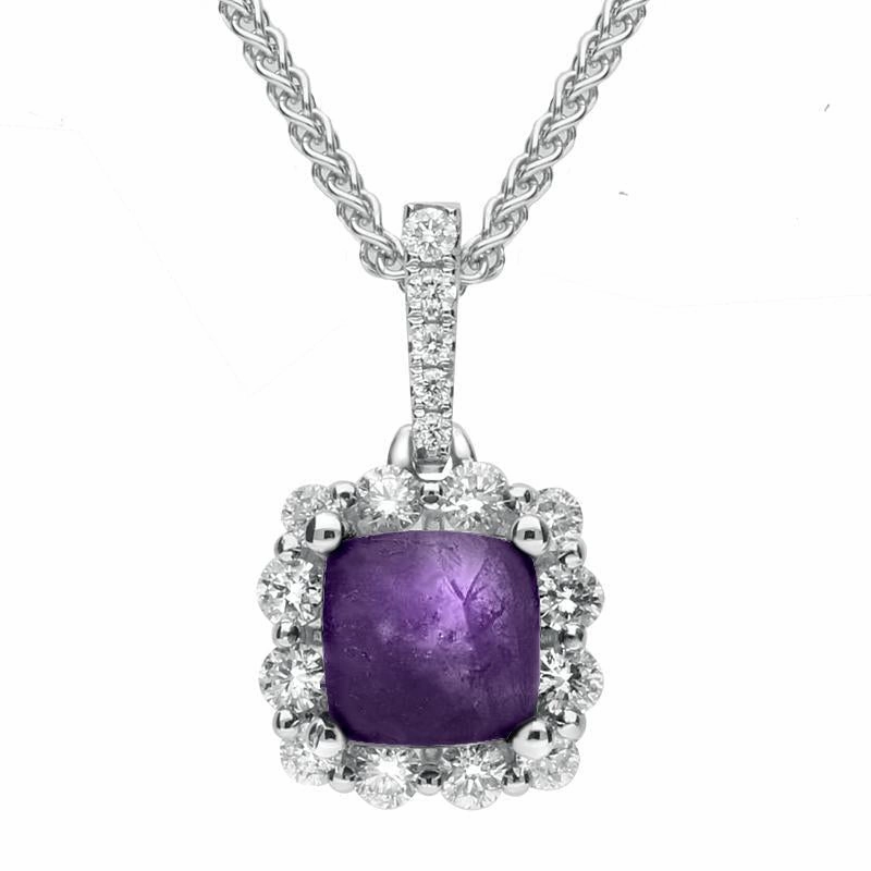 18ct White Gold Blue John and Diamond Square Necklace