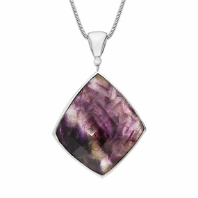 18ct White Gold Blue John Diamond Faceted Kite Shaped Necklace