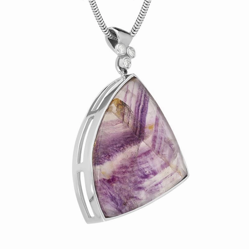 18ct White Gold Blue John Diamond Large Abstract Triangle Necklace D