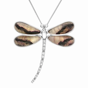 18ct White Gold Blue John Diamond Large Four Stone Dragonfly Necklace