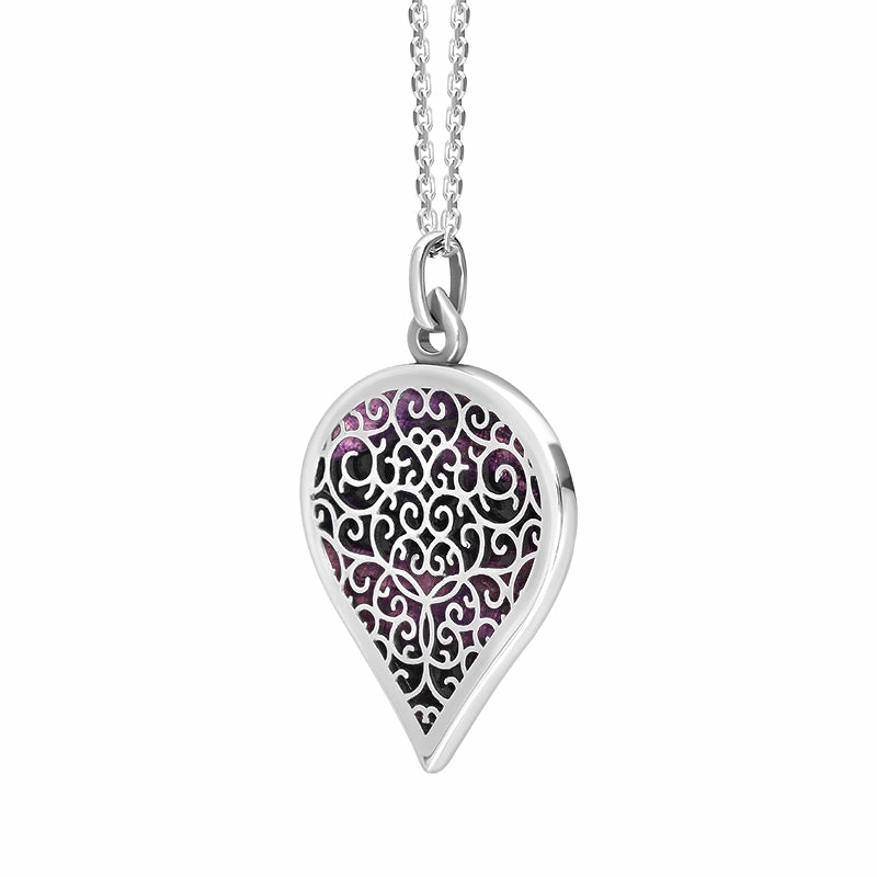 18ct White Gold Blue John Flore Filigree Large Heart Necklace