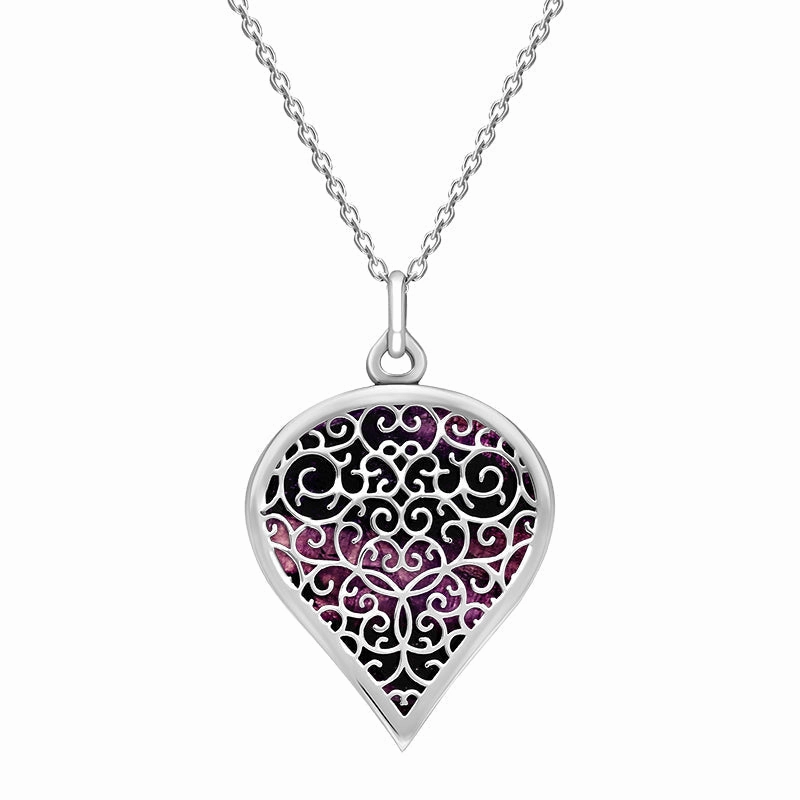18ct White Gold Blue John Flore Filigree Large Heart Necklace