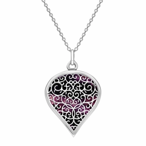 18ct White Gold Blue John Flore Filigree Large Heart Necklace