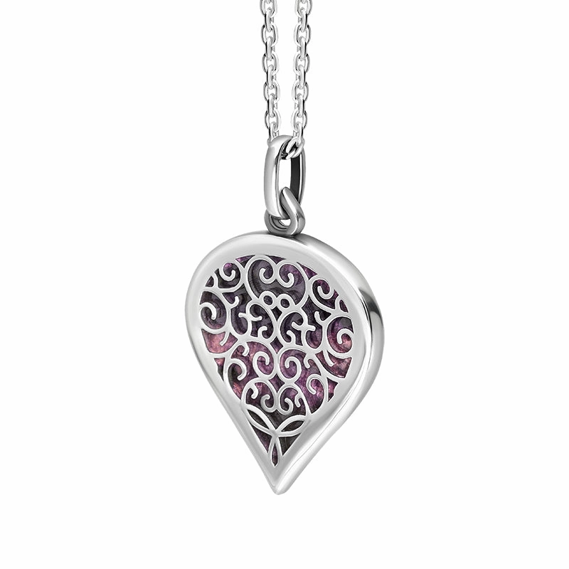18ct White Gold Blue John Flore Filigree Medium Heart Necklace