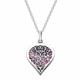 18ct White Gold Blue John Flore Filigree Medium Heart Necklace