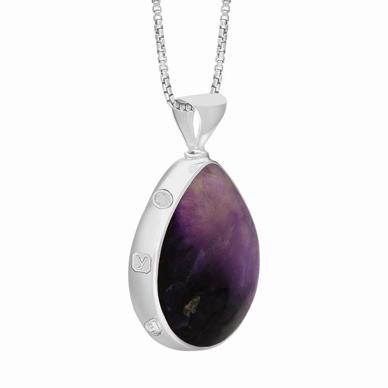 18ct White Gold Blue John Mother of Pearl King's Coronation Hallmark Double Sided Pear-shaped Necklace D