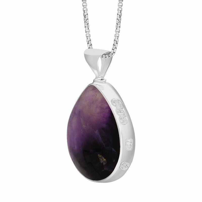 18ct White Gold Blue John Mother of Pearl King's Coronation Hallmark Double Sided Pear-shaped Necklace D