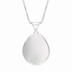 18ct White Gold Blue John Mother of Pearl King's Coronation Hallmark Double Sided Pear-shaped Necklace D