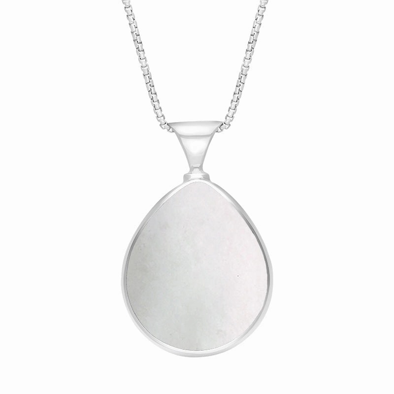 18ct White Gold Blue John Mother of Pearl King's Coronation Hallmark Double Sided Pear-shaped Necklace D