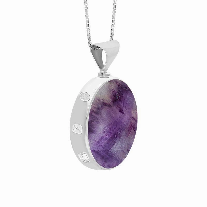 18ct White Gold Blue John Mother of Pearl King's Coronation Hallmark Double Sided Round Necklace D
