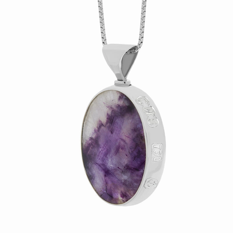 18ct White Gold Blue John Mother of Pearl Queens Jubilee Hallmark Double Sided Oval Necklace D