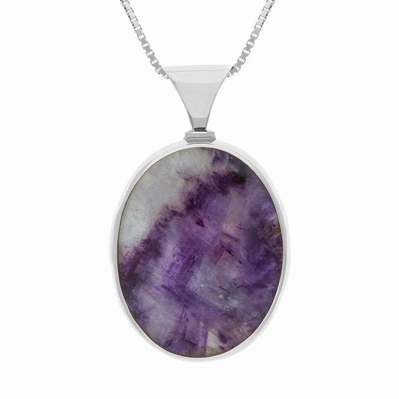 18ct White Gold Blue John Mother of Pearl Queens Jubilee Hallmark Double Sided Oval Necklace D