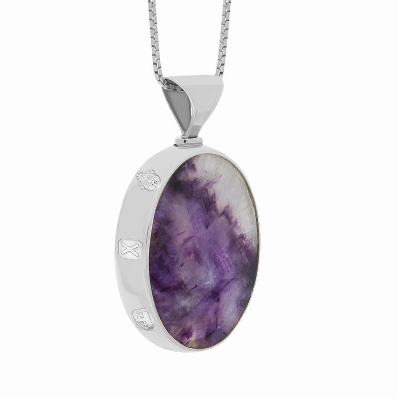 18ct White Gold Blue John Mother of Pearl Queens Jubilee Hallmark Double Sided Oval Necklace D