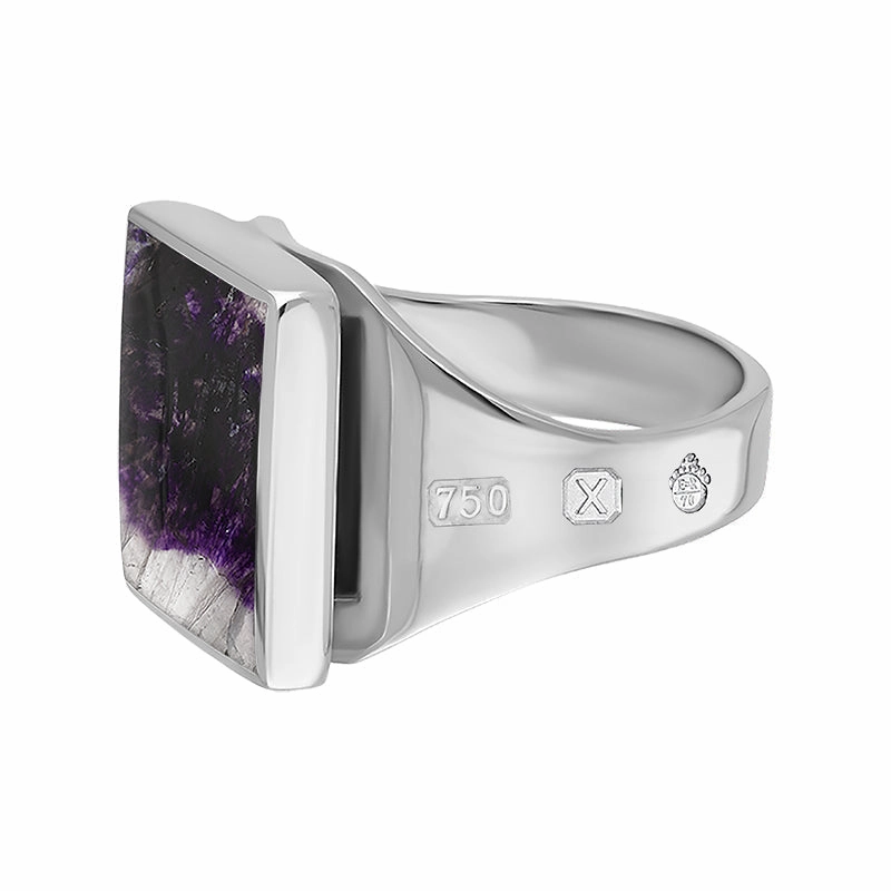 18ct White Gold Blue John Queen's Jubilee Hallmark Small Square Ring D