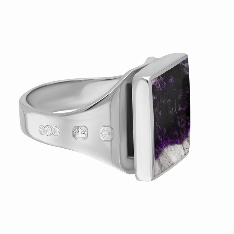 18ct White Gold Blue John Queen's Jubilee Hallmark Small Square Ring D