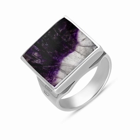 18ct White Gold Blue John Queen's Jubilee Hallmark Small Square Ring D