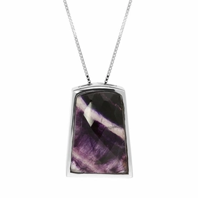 18ct White Gold Blue John Unique Tapered Oblong Necklace D