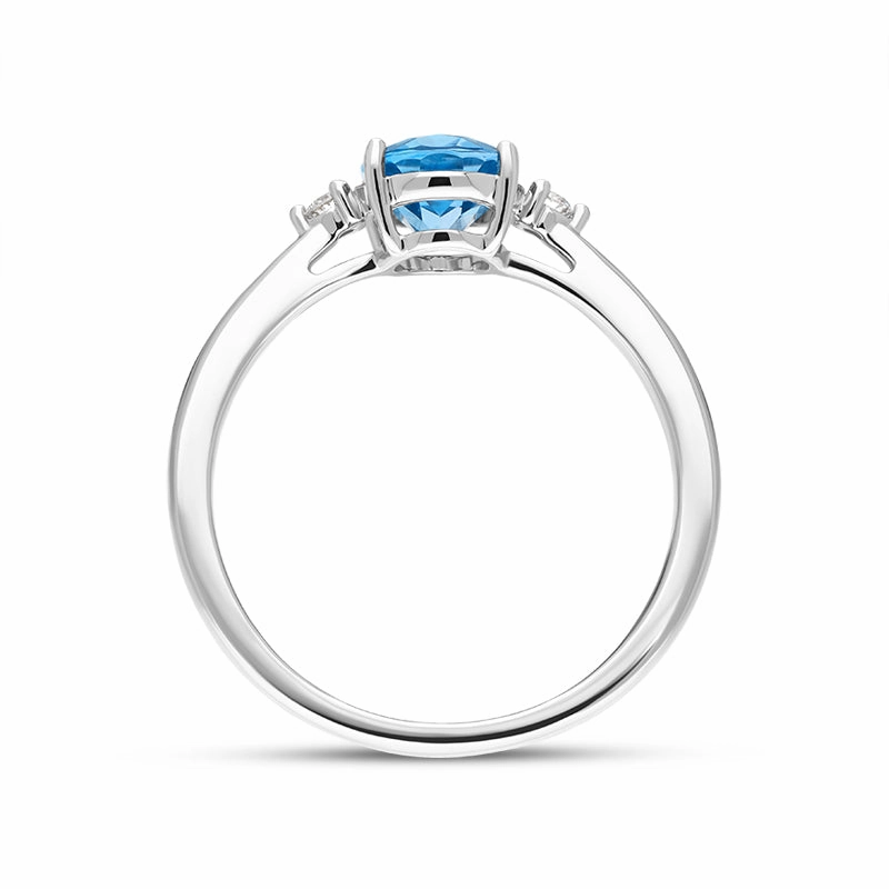 18ct White Gold Blue Topaz Diamond Oval Cut Three Stone Ring
