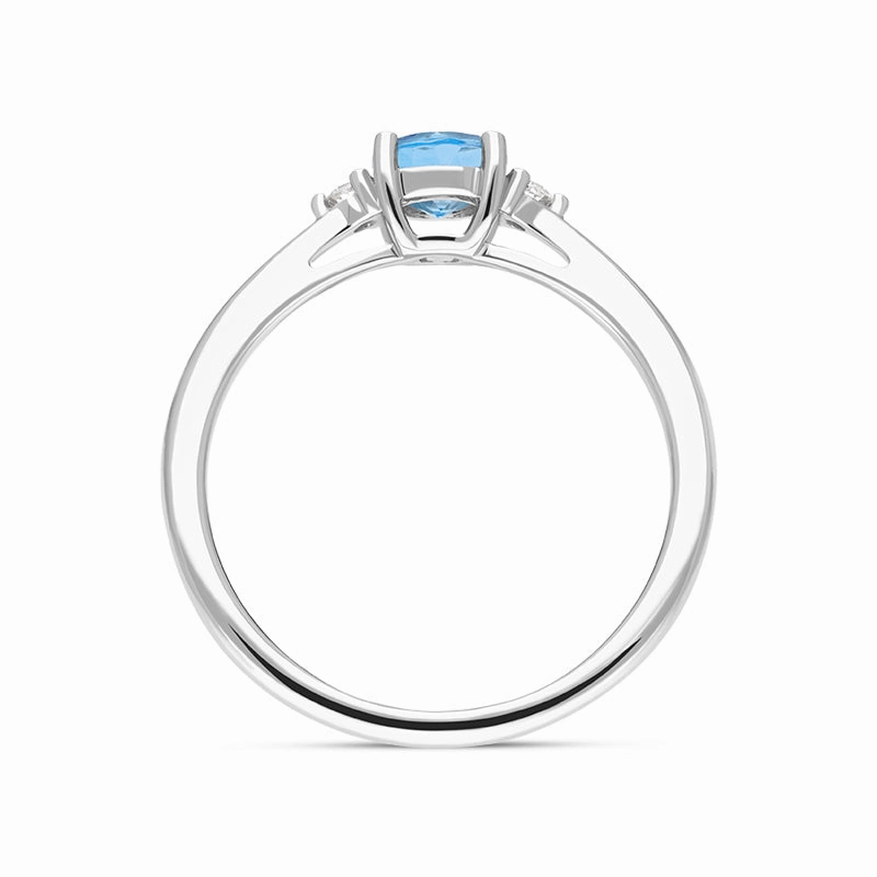 18ct White Gold Blue Topaz Diamond Round Cut Three Stone Ring