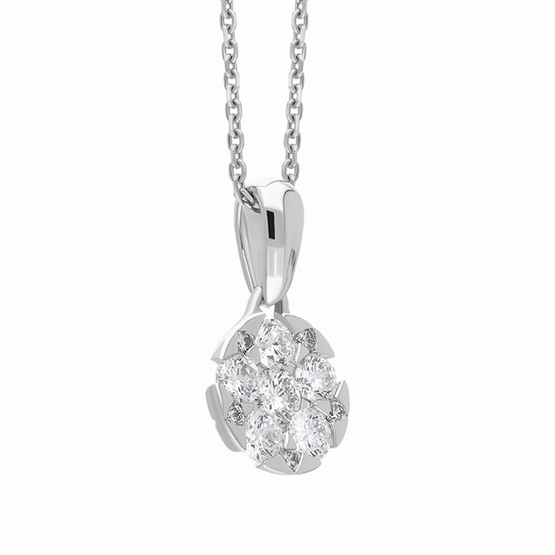 18ct White Gold Diamond Brilliant Cut Round Cluster Necklace