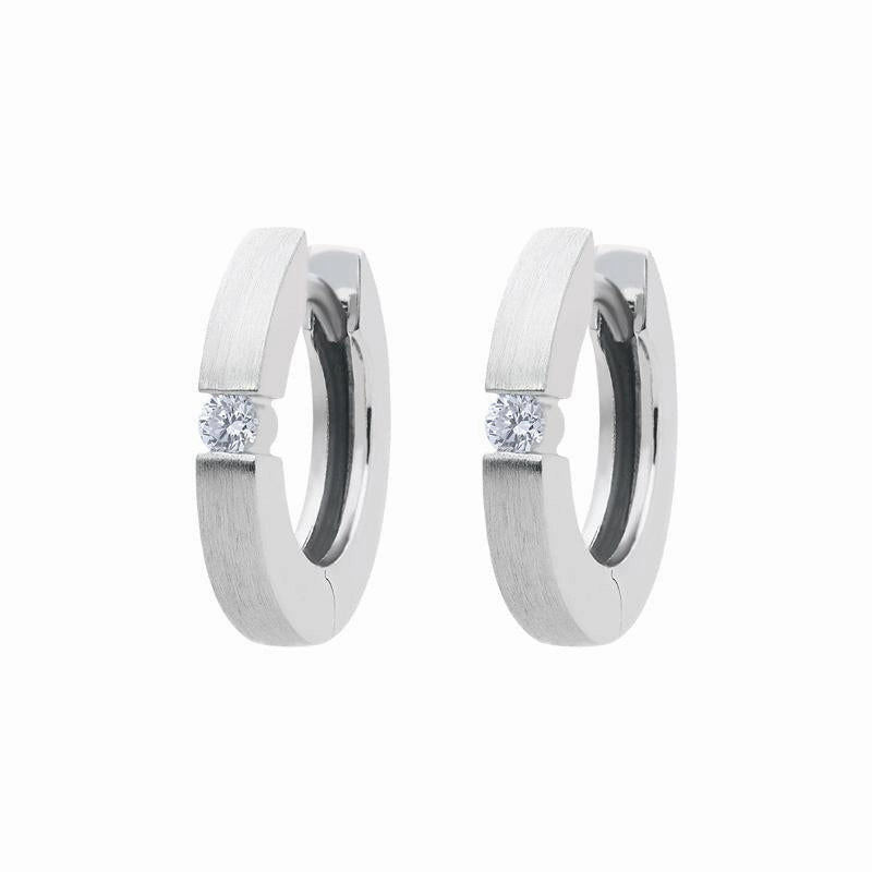 18ct White Gold Diamond Brilliant Cut Satin Hoop Earrings