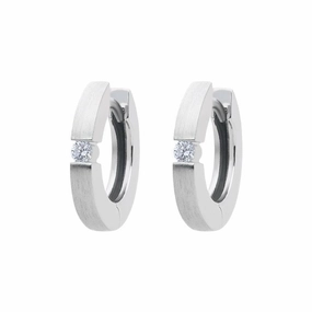 18ct White Gold Diamond Brilliant Cut Satin Hoop Earrings