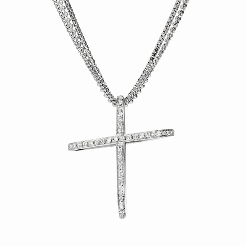18ct White Gold Diamond Cross Necklace