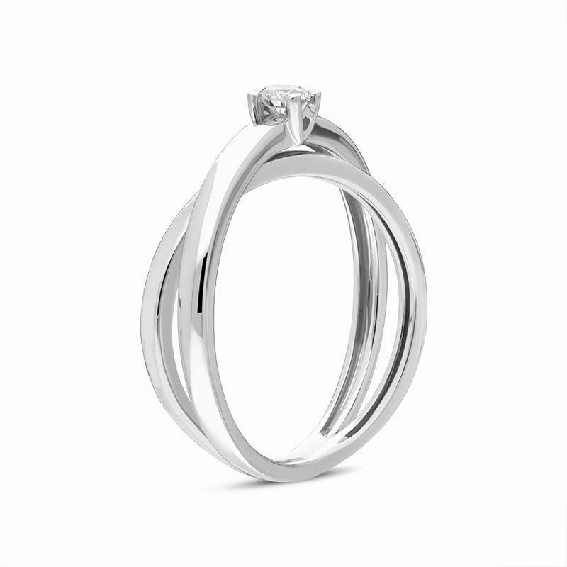 18ct White Gold Diamond Cross Over Solitaire Ring