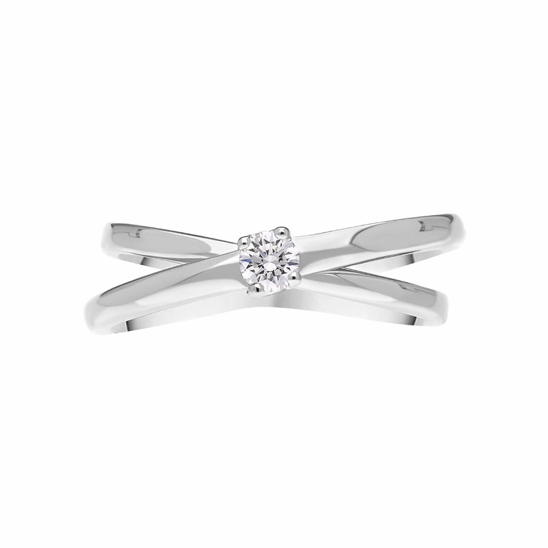 18ct White Gold Diamond Round Brilliant Cut Solitaire Crossover Ring