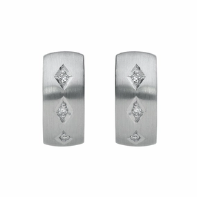 18ct White Gold Diamond Satin Hoop Earrings