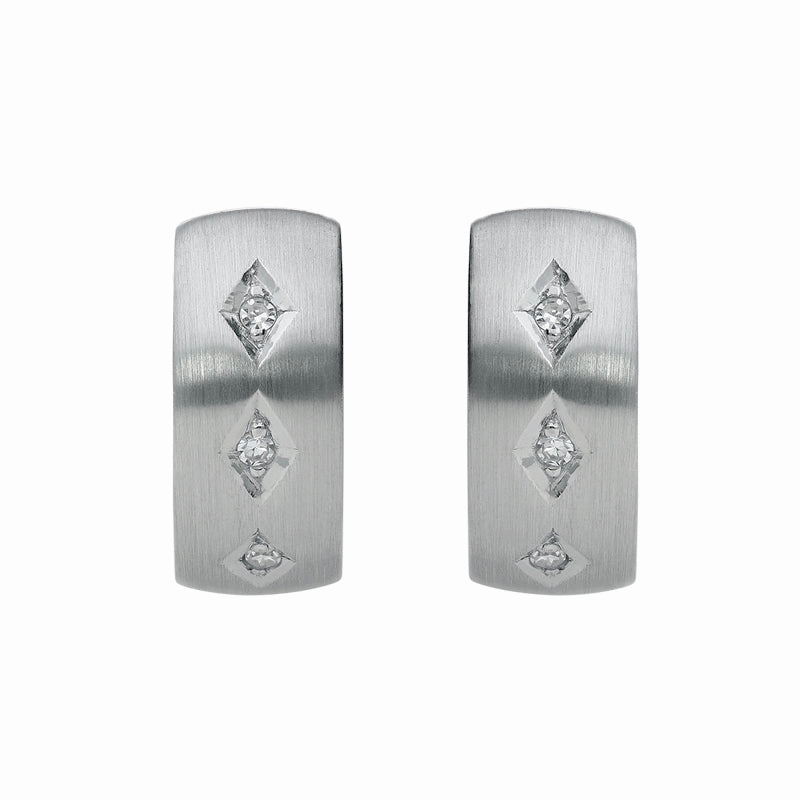 18ct White Gold Diamond Satin Hoop Earrings