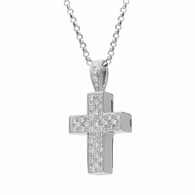 18ct White Gold Diamond Set Cross Necklace