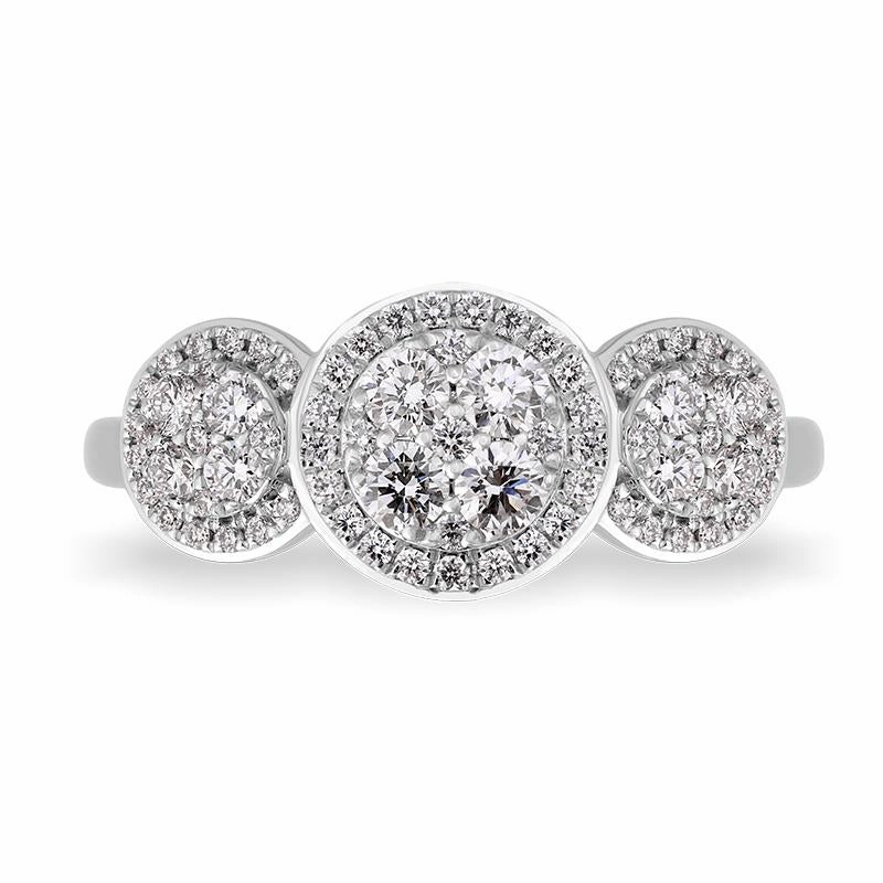 18ct White Gold Diamond Trilogy Cluster Ring
