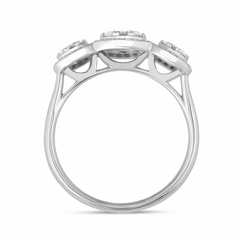 18ct White Gold Diamond Trilogy Cluster Ring