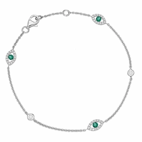 18ct White Gold Emerald Diamond Marquise Bracelet