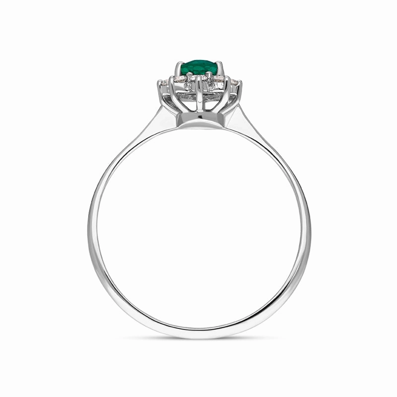 18ct White Gold Emerald Diamond Oval Cluster Ring
