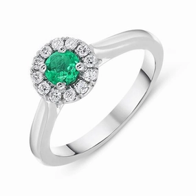 18ct White Gold Emerald Diamond Round Cluster Ring