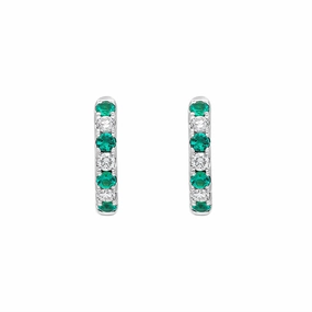 18ct White Gold Emerald Diamond Seven Stone Hoop Earrings